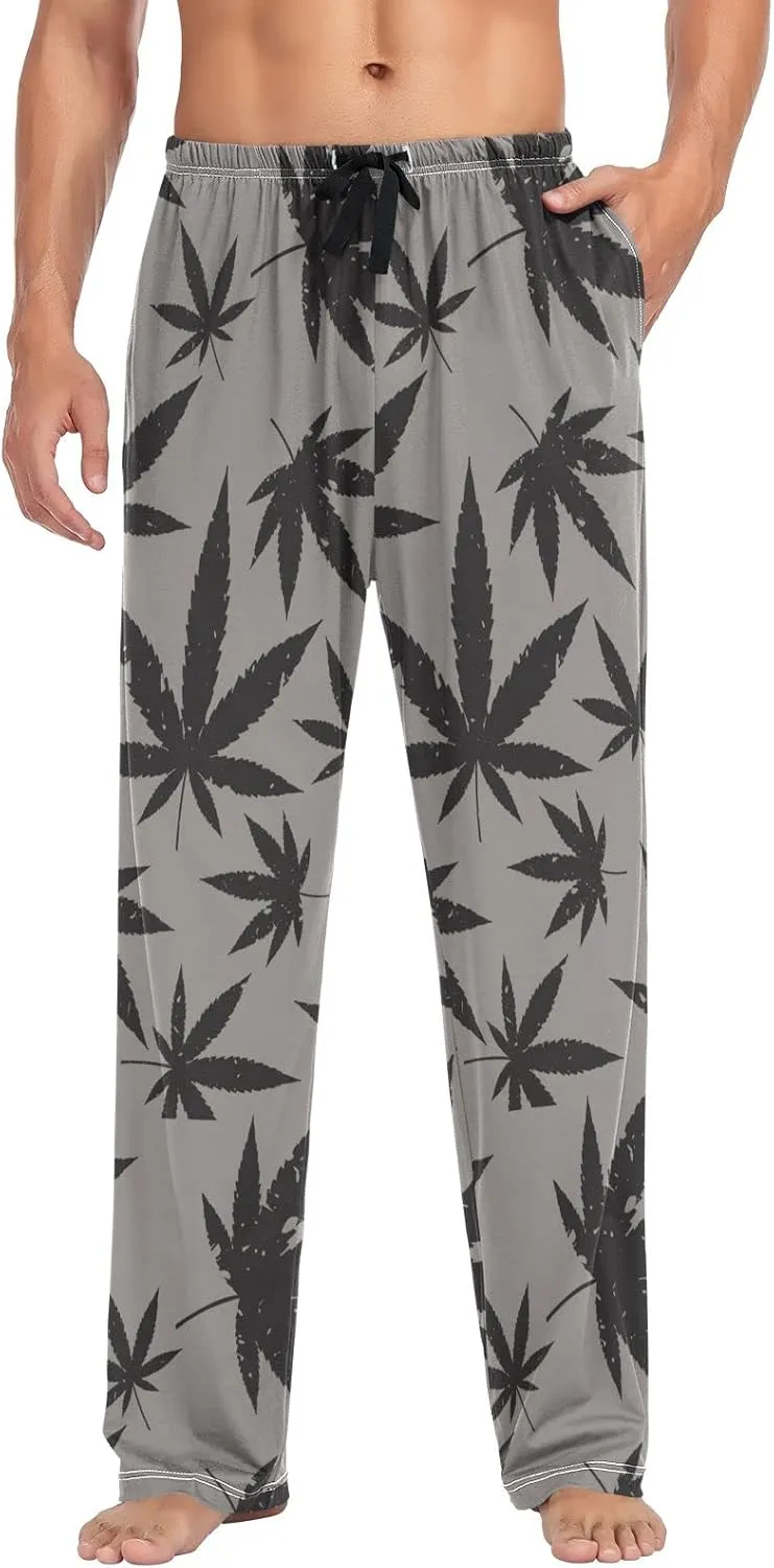 Black Marijuana on Grey Men's Pajama Pants Sleepwear Lounge Pajama Bottoms