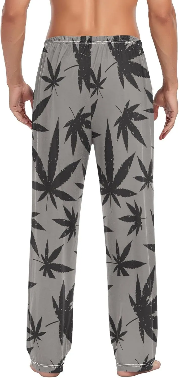 Black Marijuana on Grey Men's Pajama Pants Sleepwear Lounge Pajama Bottoms