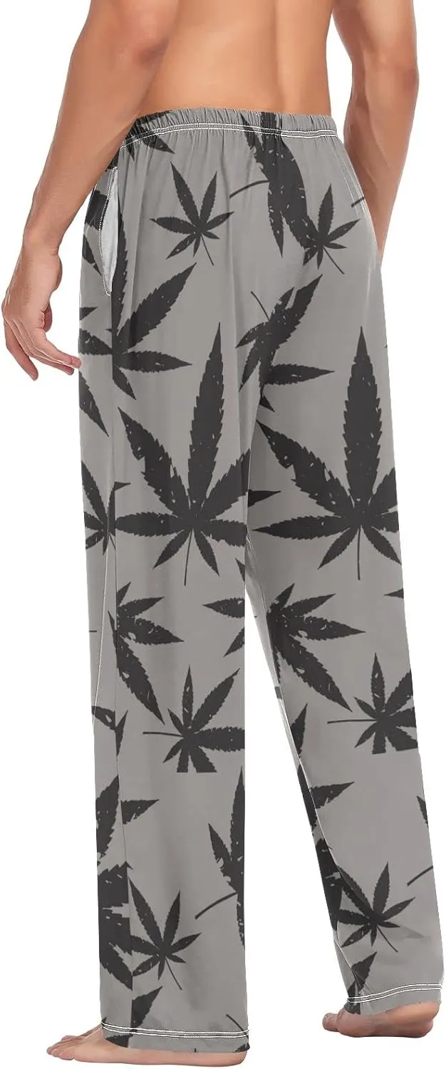 Black Marijuana on Grey Men's Pajama Pants Sleepwear Lounge Pajama Bottoms