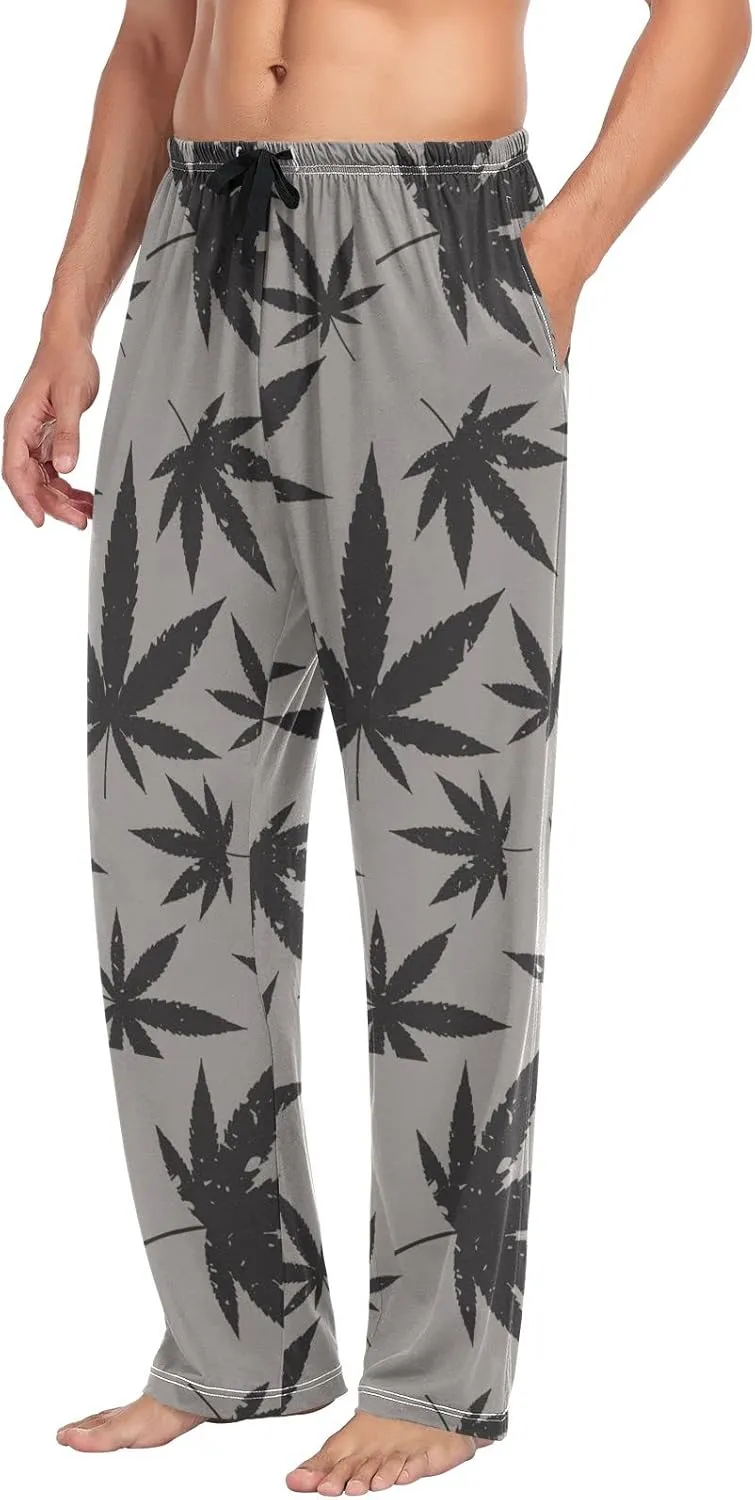 Black Marijuana on Grey Men's Pajama Pants Sleepwear Lounge Pajama Bottoms