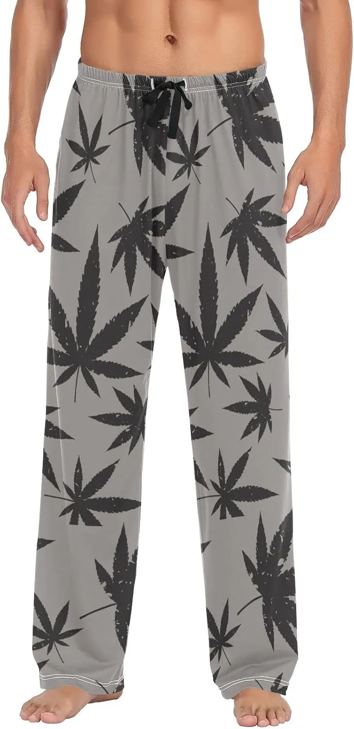 Black Marijuana on Grey Men's Pajama Pants Sleepwear Lounge Pajama Bottoms
