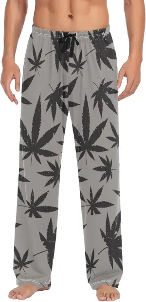 Black Marijuana on Grey Men's Pajama Pants Sleepwear Lounge Pajama Bottoms