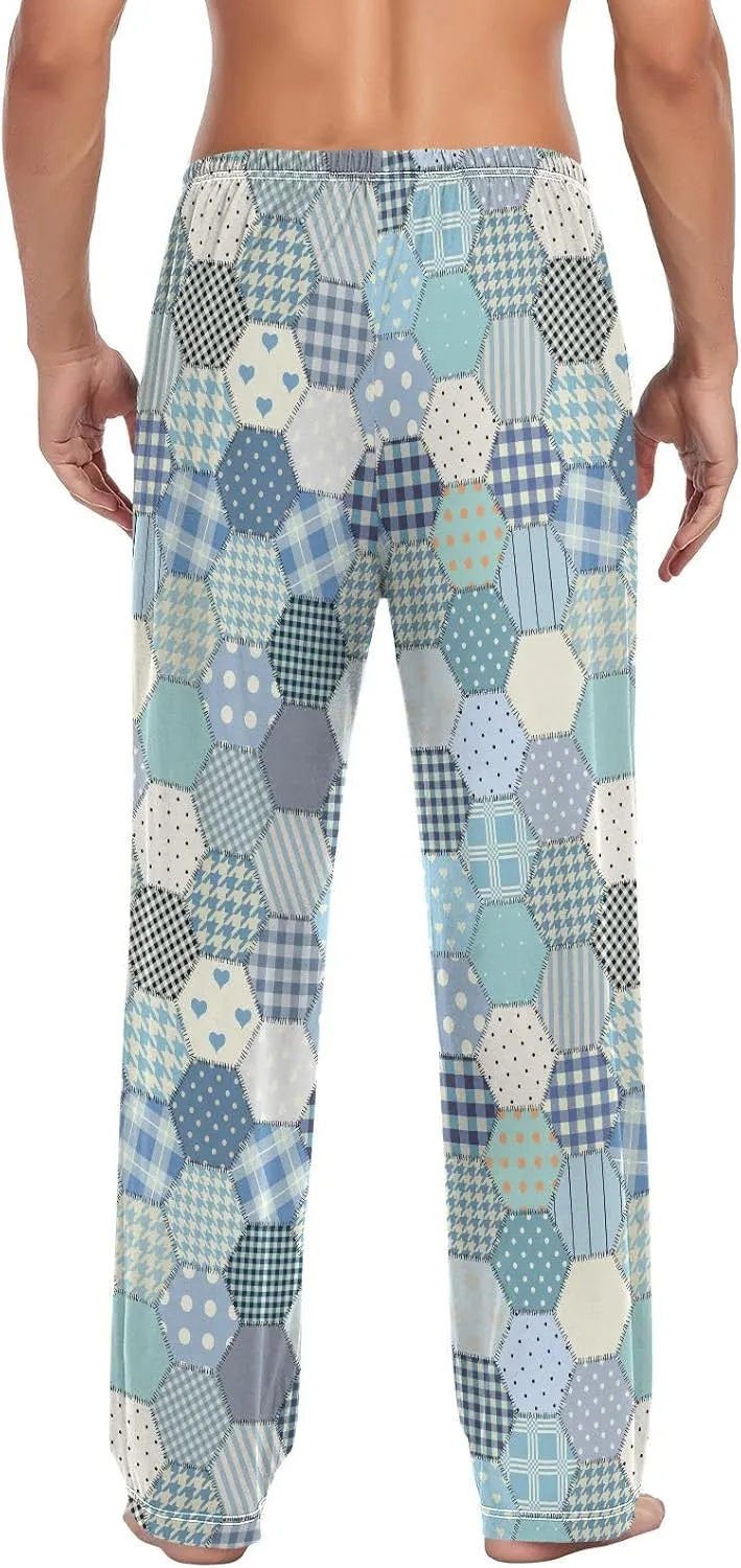 Blue Patchwork Hexagon Quilt Men's Pajama Pants Sleepwear Lounge Pajama Bottoms