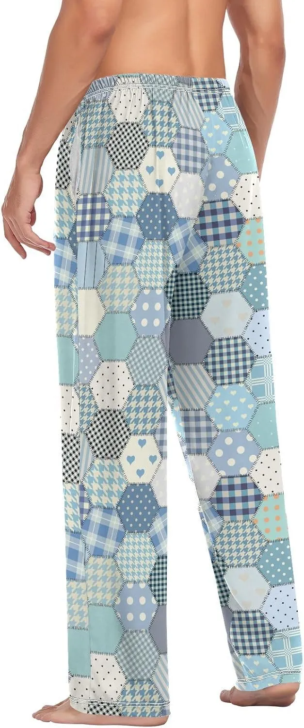 Blue Patchwork Hexagon Quilt Men's Pajama Pants Sleepwear Lounge Pajama Bottoms