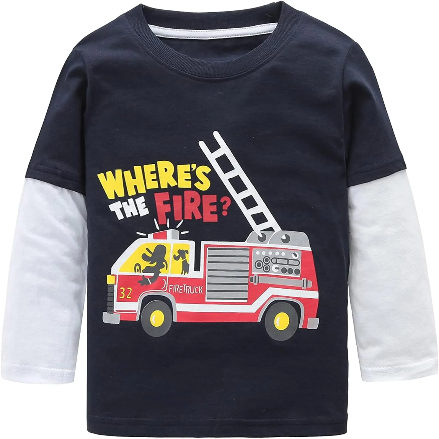 Boys Long Sleeve T-Shirts Casual Cotton Shirts Graphic Active Crewneck Tee Shirts for Toddler Kids Boys 3 Pack