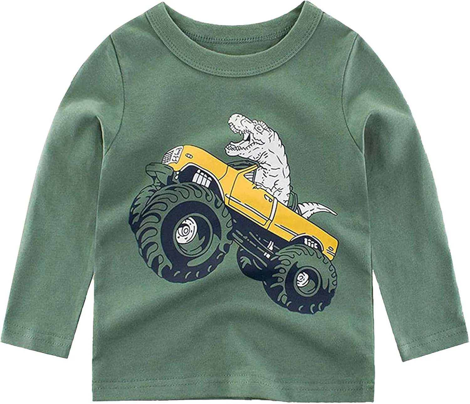 Boys Long Sleeve T-Shirts Casual Cotton Shirts Graphic Active Crewneck Tee Shirts for Toddler Kids Boys 3 Pack