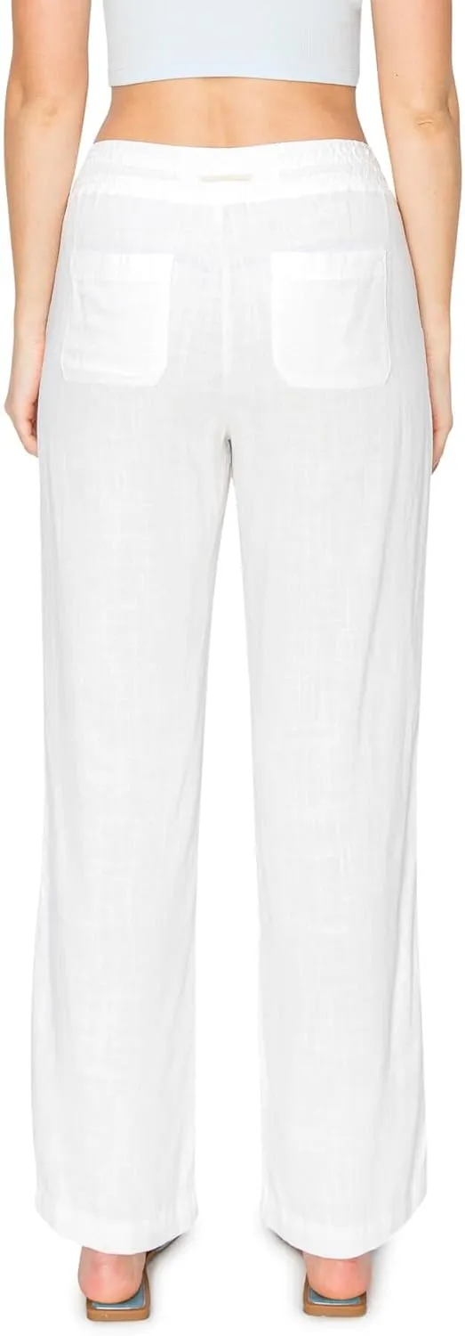 Cali1850 Women's Casual Relaxed Fit 29" Inseam Drawstring High Rise Smocked Linen Pants for Lounge and Beach Wear