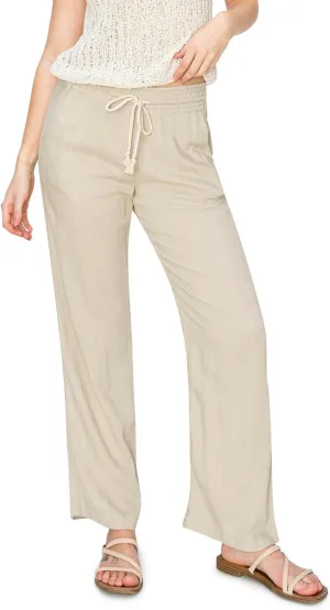 Cali1850 Women's Casual Relaxed Fit 29" Inseam Drawstring High Rise Smocked Linen Pants for Lounge and Beach Wear