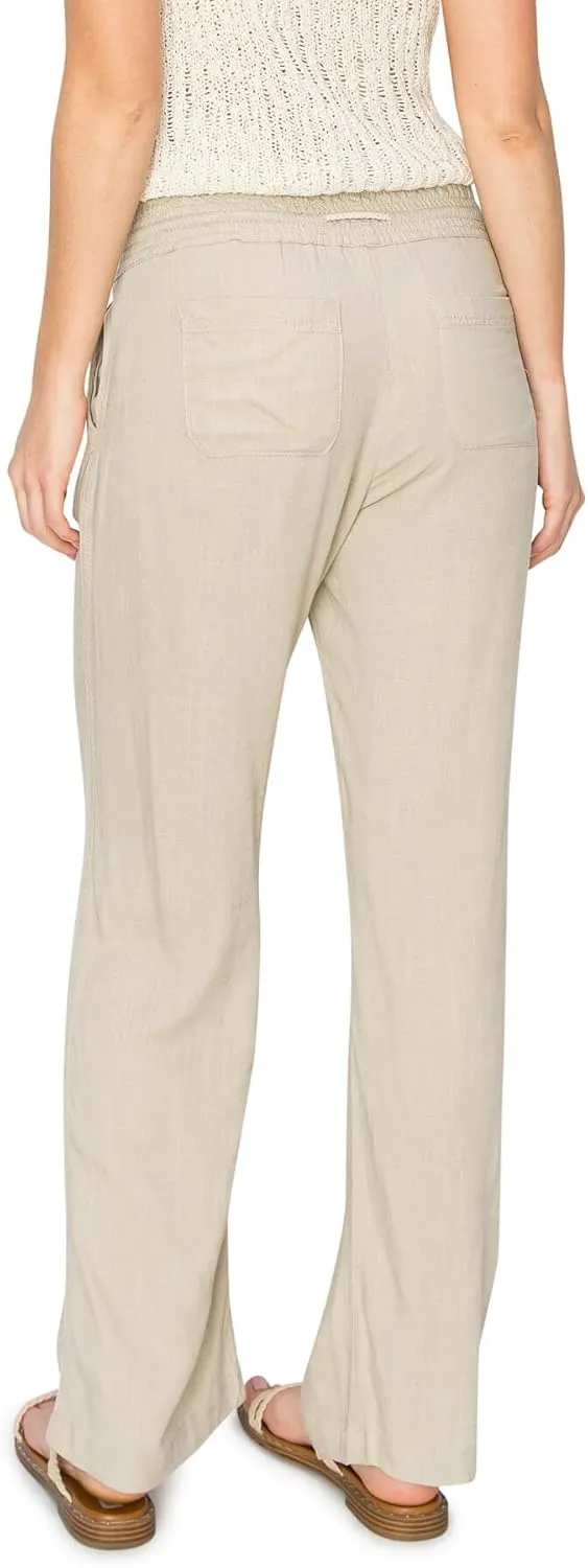 Cali1850 Women's Casual Relaxed Fit 29" Inseam Drawstring High Rise Smocked Linen Pants for Lounge and Beach Wear