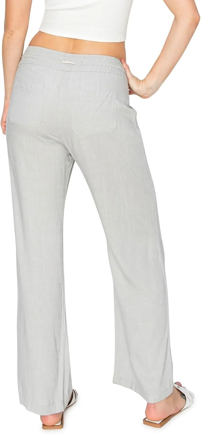 Cali1850 Women's Casual Relaxed Fit 29" Inseam Drawstring High Rise Smocked Linen Pants for Lounge and Beach Wear