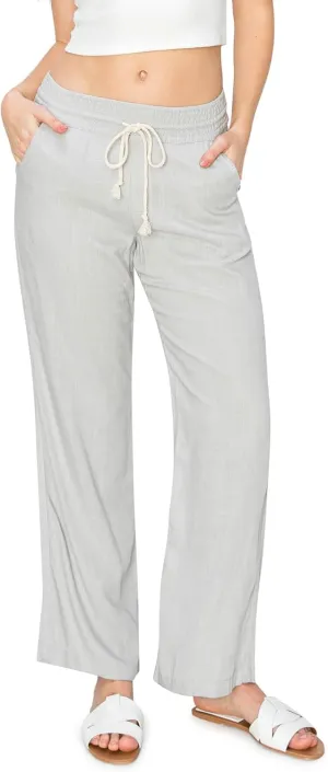 Cali1850 Women's Casual Relaxed Fit 29" Inseam Drawstring High Rise Smocked Linen Pants for Lounge and Beach Wear