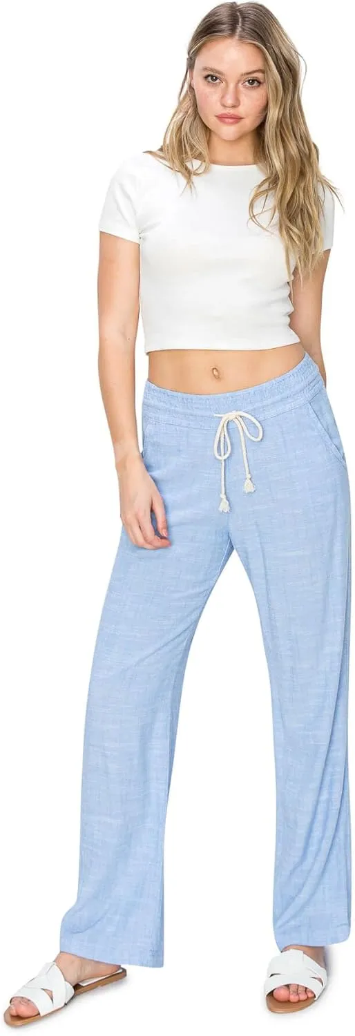 Cali1850 Women's Casual Relaxed Fit 29" Inseam Drawstring High Rise Smocked Linen Pants for Lounge and Beach Wear