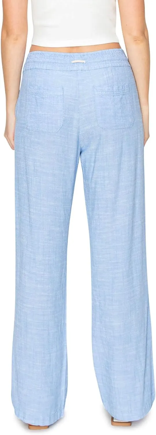 Cali1850 Women's Casual Relaxed Fit 29" Inseam Drawstring High Rise Smocked Linen Pants for Lounge and Beach Wear