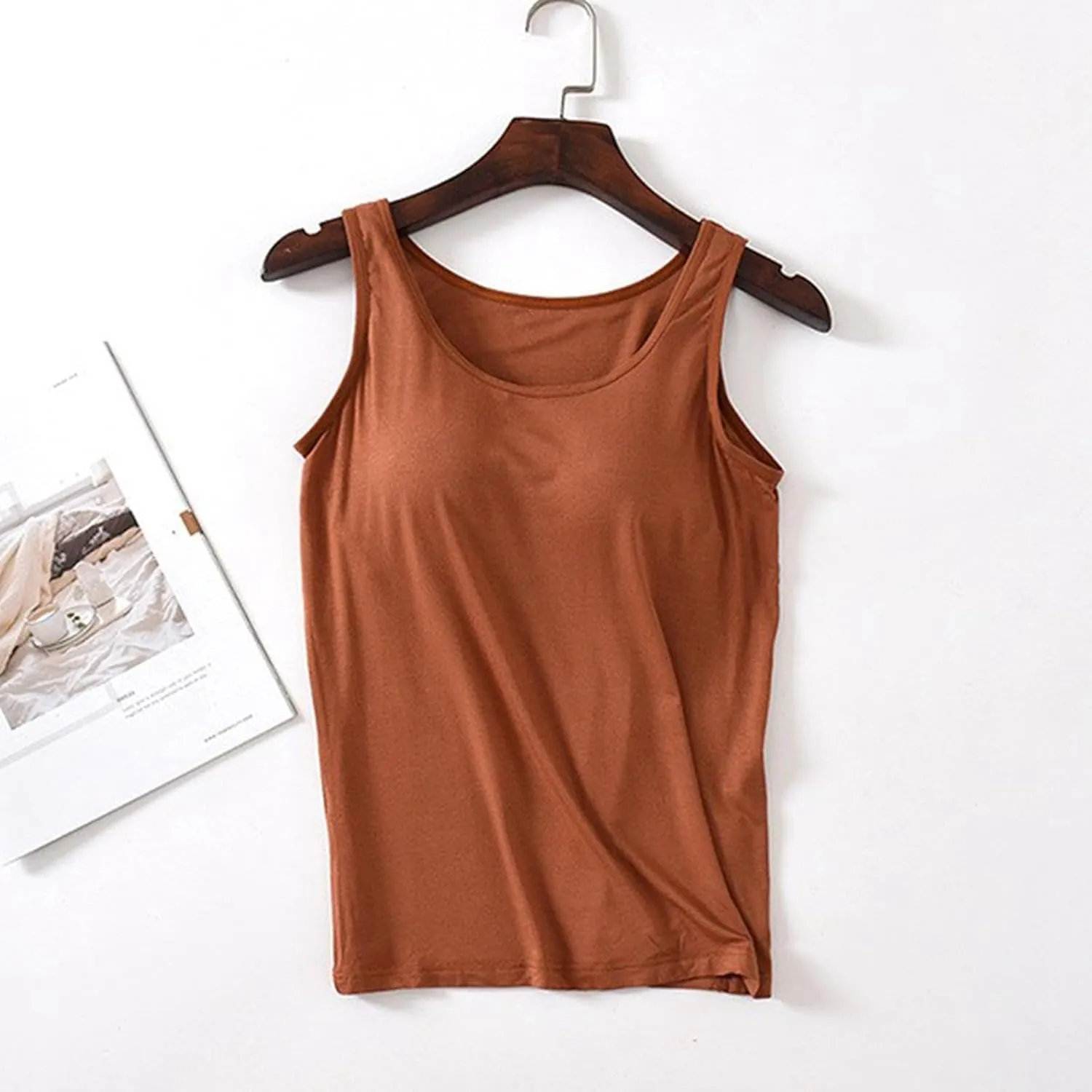 Camisole Tops for Women Cotton Adjustable Straps Stretch Tank Tops with Built-in Padded Bra Yoga Shirts