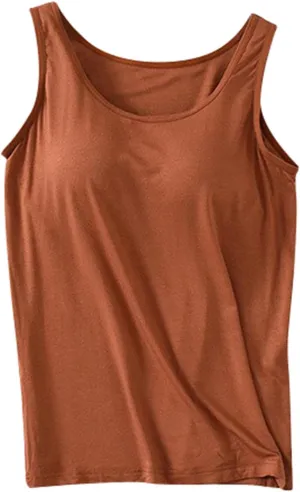 Camisole Tops for Women Cotton Adjustable Straps Stretch Tank Tops with Built-in Padded Bra Yoga Shirts