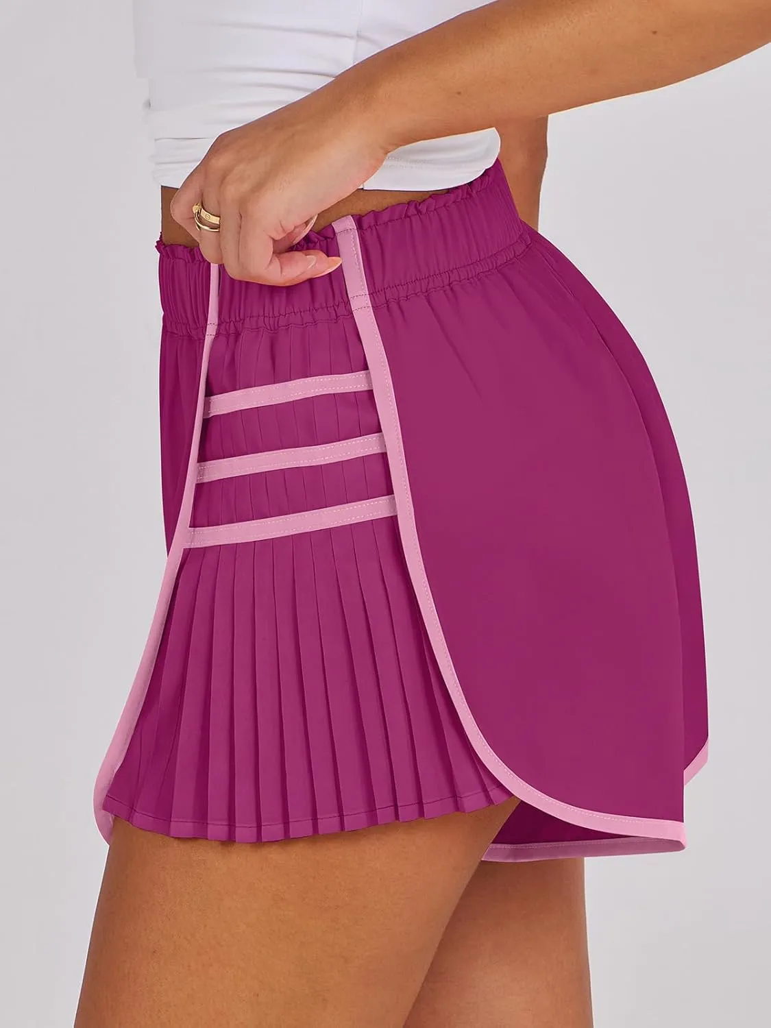 Caracilia Women Running Shorts Flowy Pleated Athletic Shorts Summer High Waisted Tennis Sporty Workout Gym Shorts