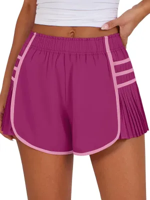 Caracilia Women Running Shorts Flowy Pleated Athletic Shorts Summer High Waisted Tennis Sporty Workout Gym Shorts