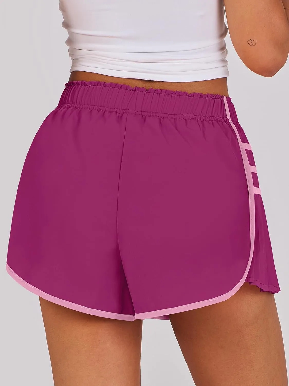 Caracilia Women Running Shorts Flowy Pleated Athletic Shorts Summer High Waisted Tennis Sporty Workout Gym Shorts