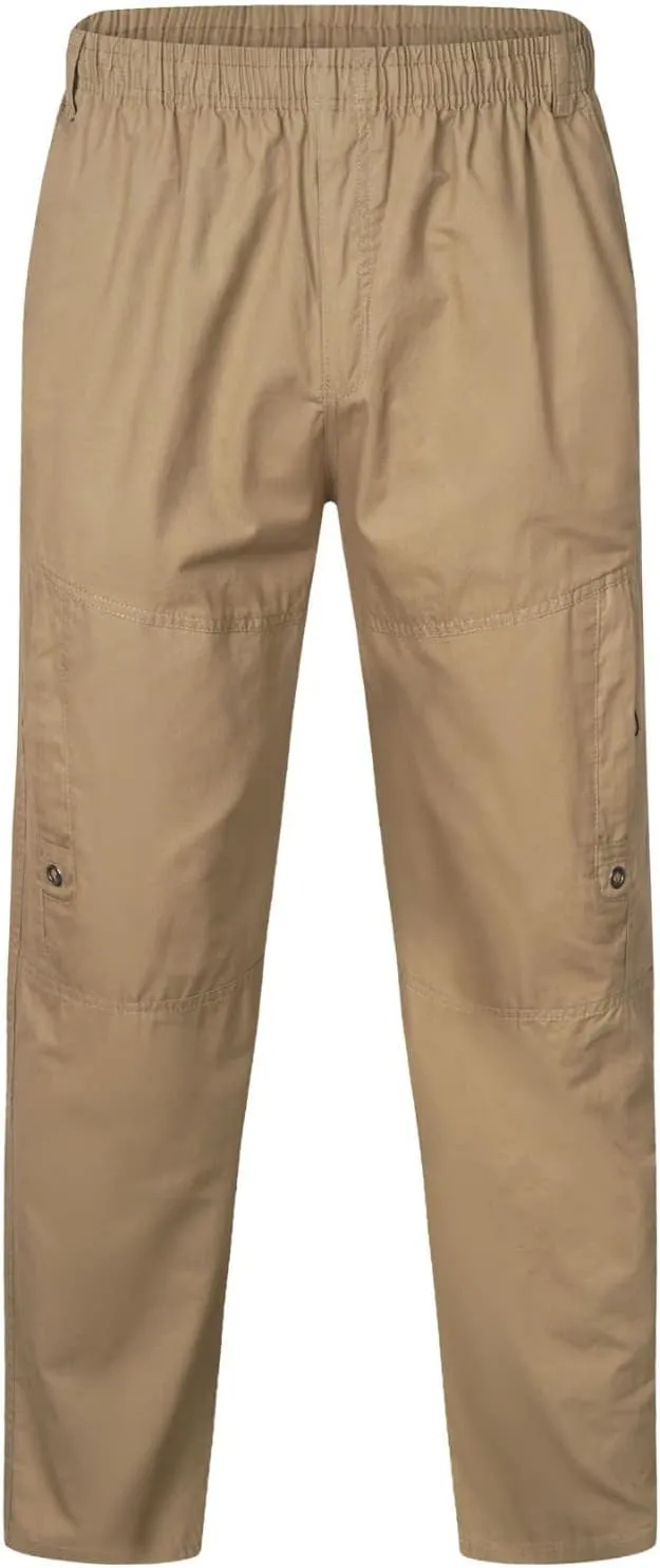 Cargo Pants for Men Relaxed Fit Elastic Waist Trouser Work Wear Combat Fitness Drawstring Pocket Rope Loose Sweatpant