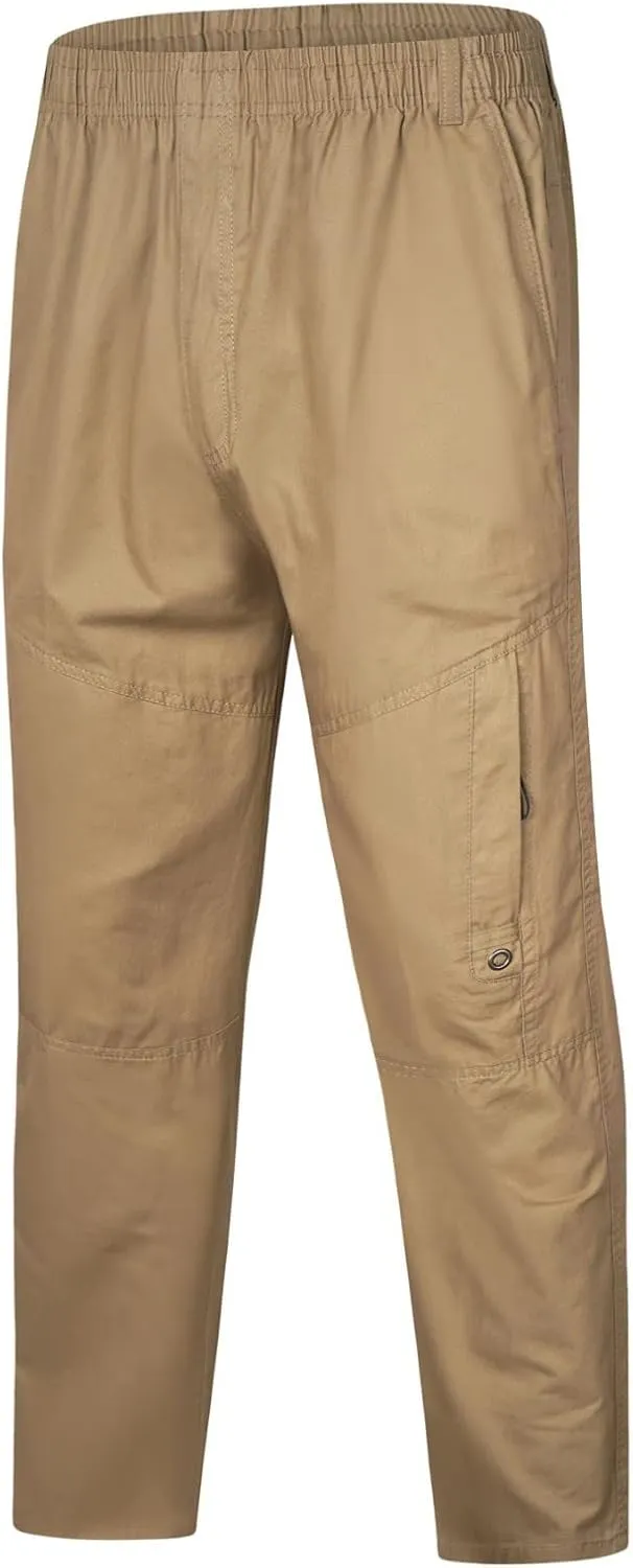 Cargo Pants for Men Relaxed Fit Elastic Waist Trouser Work Wear Combat Fitness Drawstring Pocket Rope Loose Sweatpant