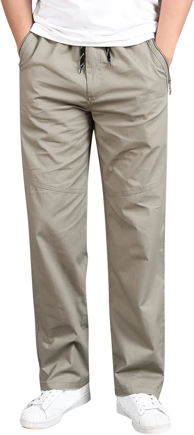 Cargo Pants for Men Relaxed Fit Trousers for Men Mens Cargo Sweatpants Drawstring Elastic Waist Straight Leg Trousers