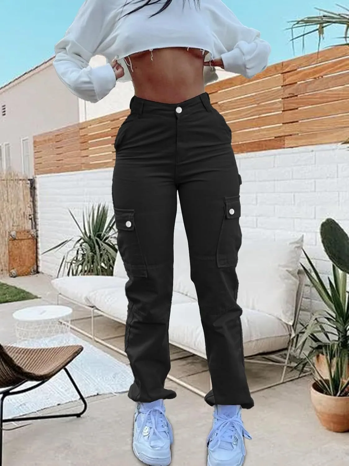 Cargo Pants for Women High Waisted Casual Pants Work Pants Baggy Stretchy Straight Leg Pants