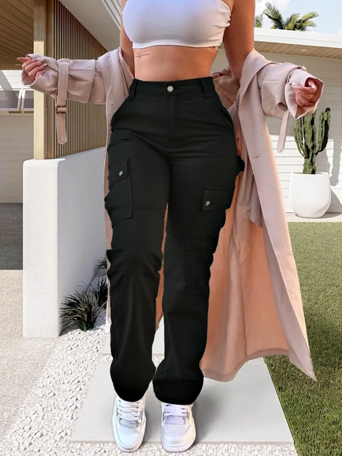 Cargo Pants for Women High Waisted Casual Pants Work Pants Baggy Stretchy Straight Leg Pants