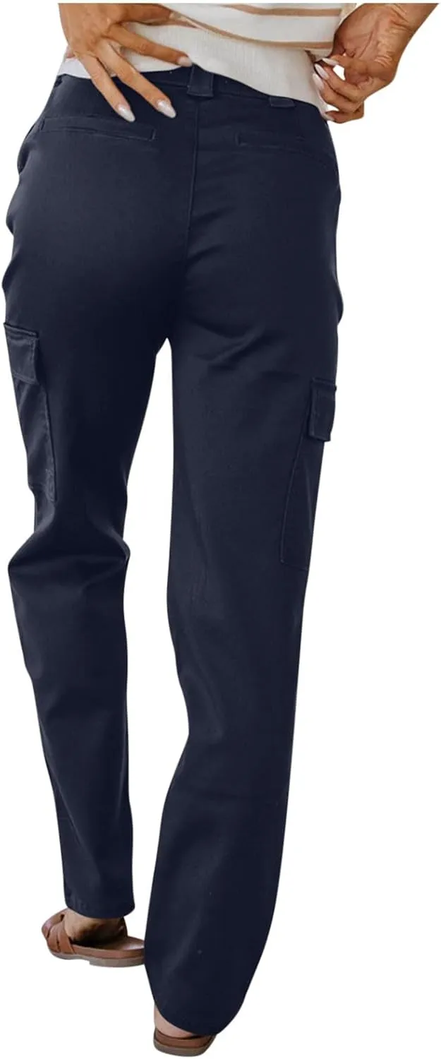 Cargo Pants Women Work Pants 2025 Mid Rise Relaxed Fit Straight Leg Cargo Casual Trousers with Multi Pockets