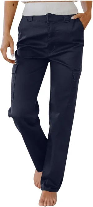 Cargo Pants Women Work Pants 2025 Mid Rise Relaxed Fit Straight Leg Cargo Casual Trousers with Multi Pockets