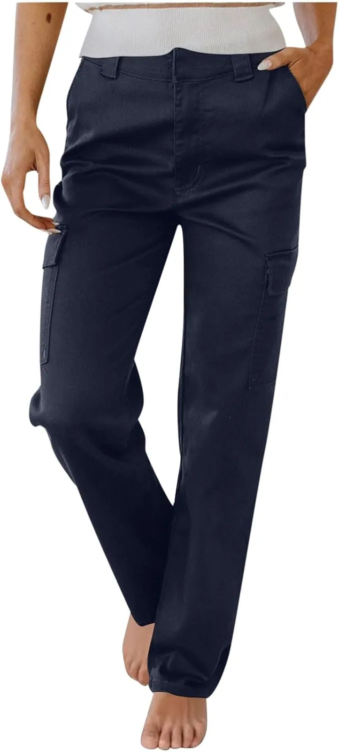 Cargo Pants Women Work Pants 2025 Mid Rise Relaxed Fit Straight Leg Cargo Casual Trousers with Multi Pockets