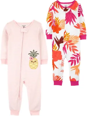 Carter's Baby Girls' 2-Pack Cotton Footless Pajamas