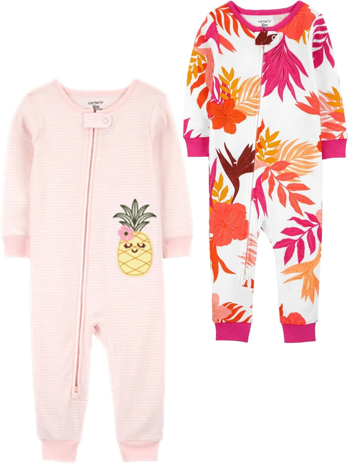 Carter's Baby Girls' 2-Pack Cotton Footless Pajamas