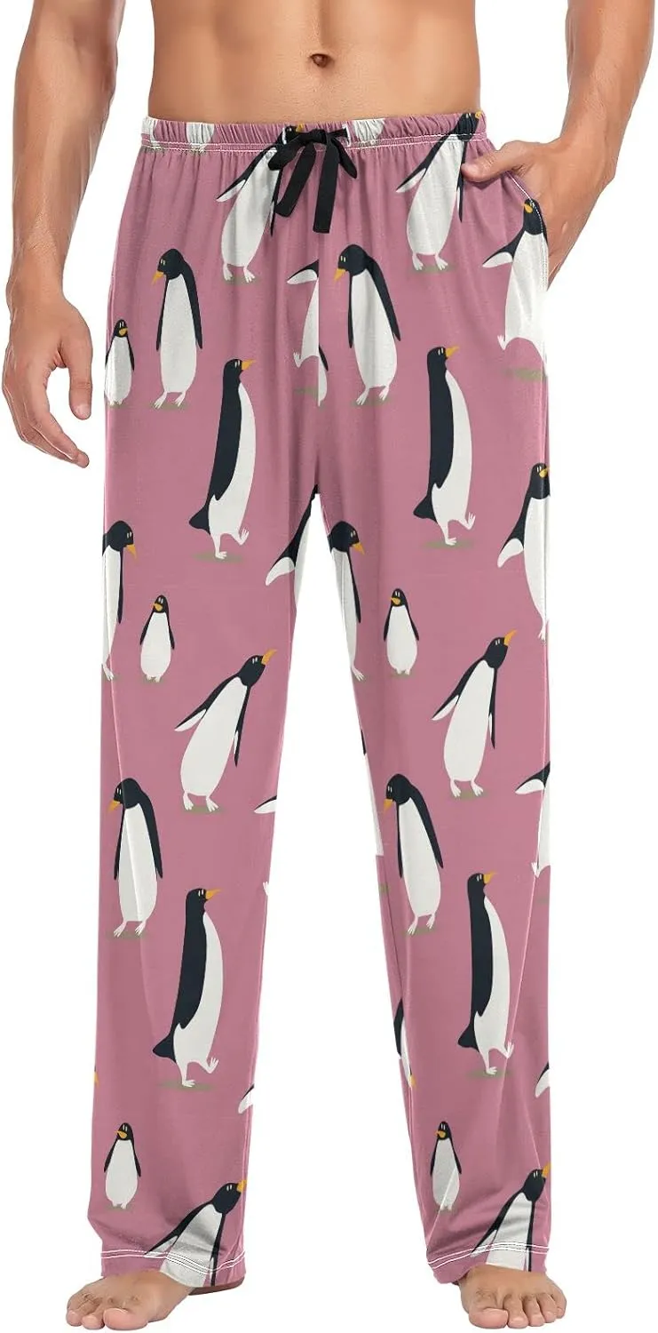 Cartoon Penguin On Pink Men's Pajama Pants Sleepwear Lounge Pajama Bottoms