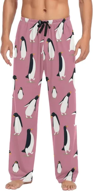Cartoon Penguin On Pink Men's Pajama Pants Sleepwear Lounge Pajama Bottoms