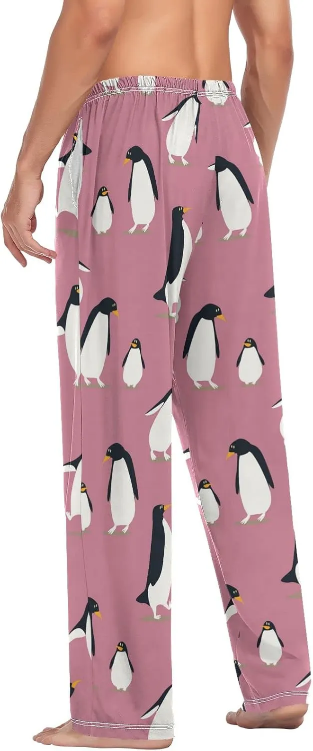 Cartoon Penguin On Pink Men's Pajama Pants Sleepwear Lounge Pajama Bottoms