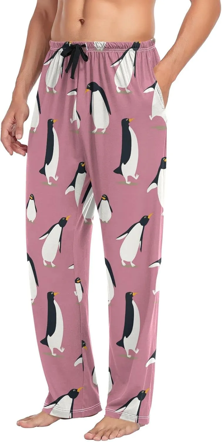Cartoon Penguin On Pink Men's Pajama Pants Sleepwear Lounge Pajama Bottoms