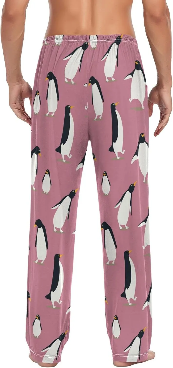 Cartoon Penguin On Pink Men's Pajama Pants Sleepwear Lounge Pajama Bottoms