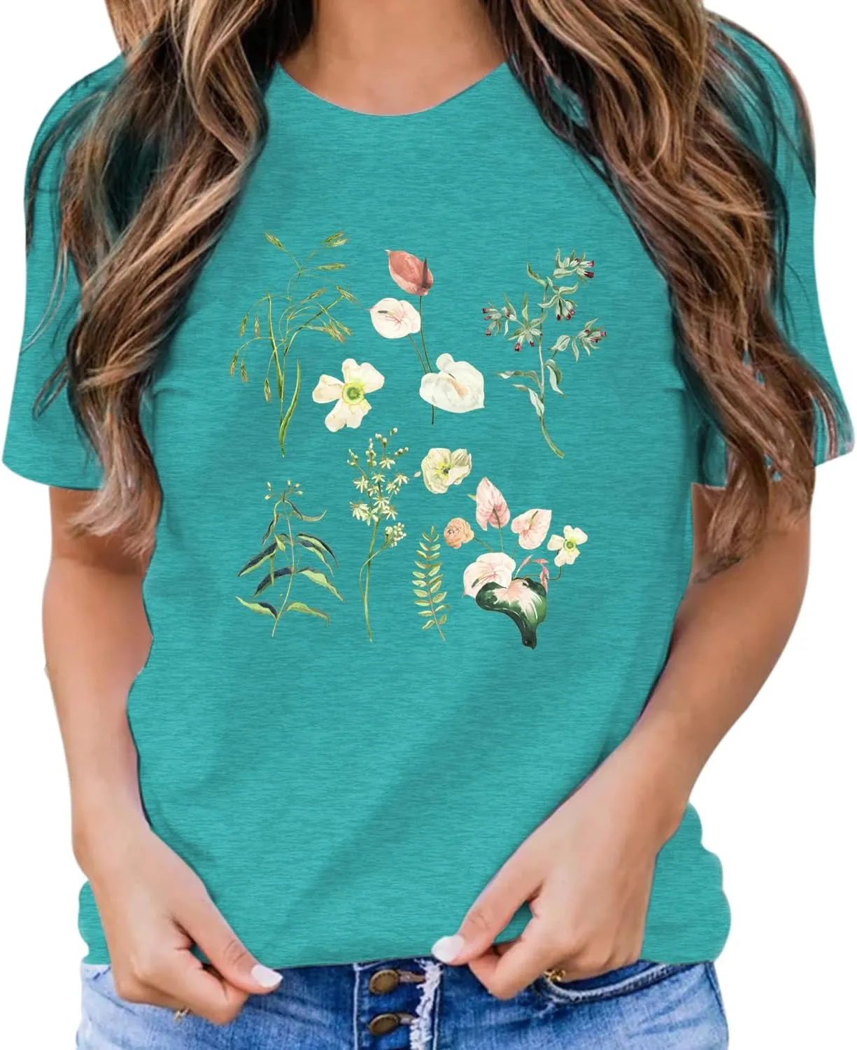 Cat Shirts for Women Flower Tee Shirts Womens Dandelion T-Shirt Cute Dandelion Cat Graphic Print Shirts