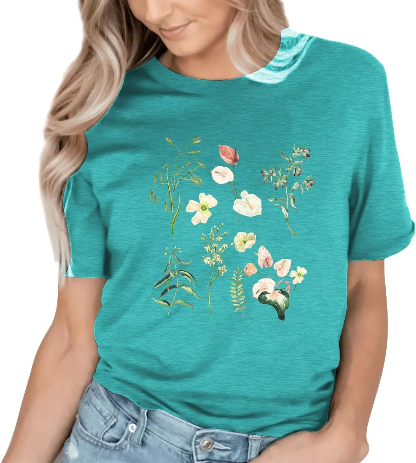 Cat Shirts for Women Flower Tee Shirts Womens Dandelion T-Shirt Cute Dandelion Cat Graphic Print Shirts