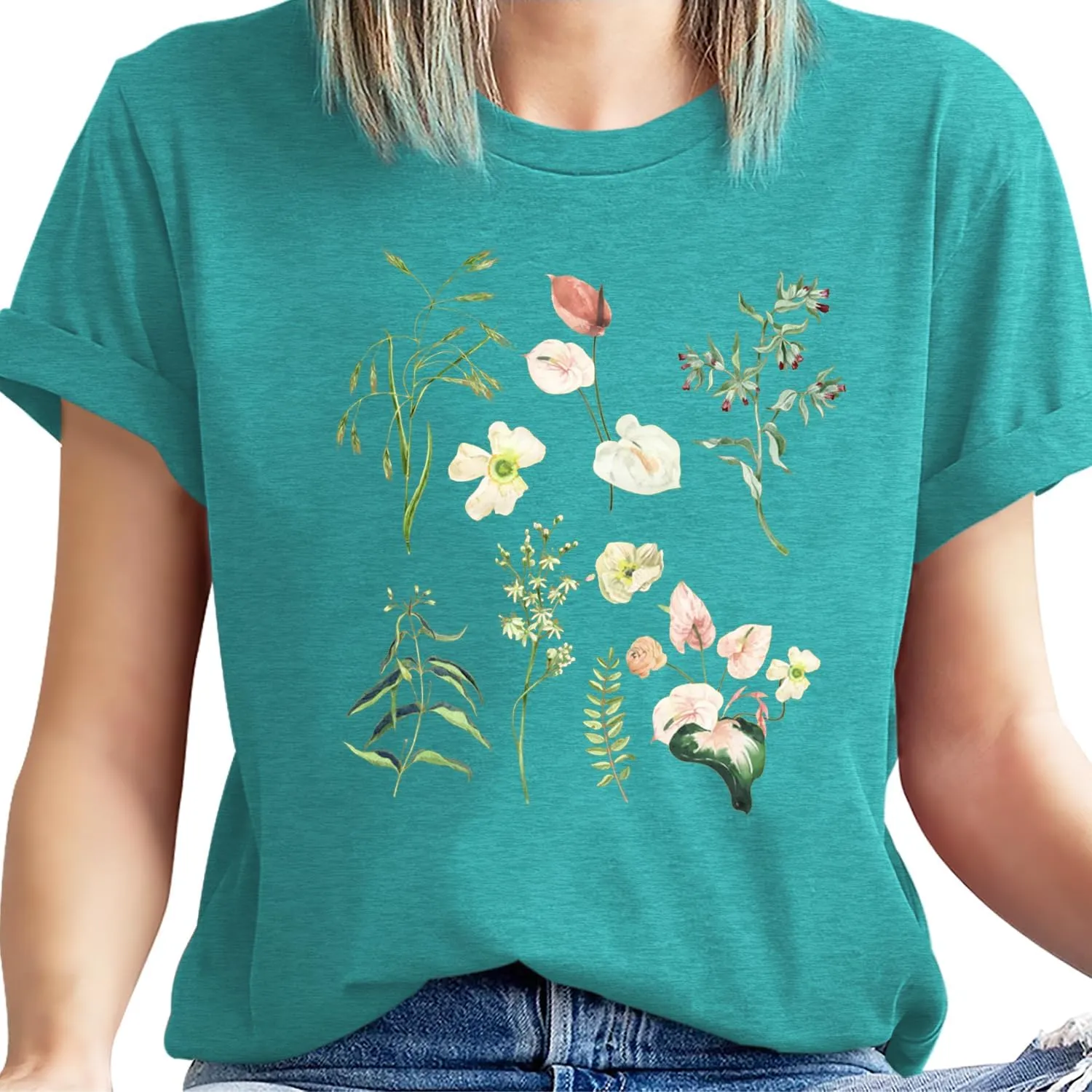 Cat Shirts for Women Flower Tee Shirts Womens Dandelion T-Shirt Cute Dandelion Cat Graphic Print Shirts
