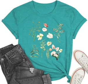 Cat Shirts for Women Flower Tee Shirts Womens Dandelion T-Shirt Cute Dandelion Cat Graphic Print Shirts
