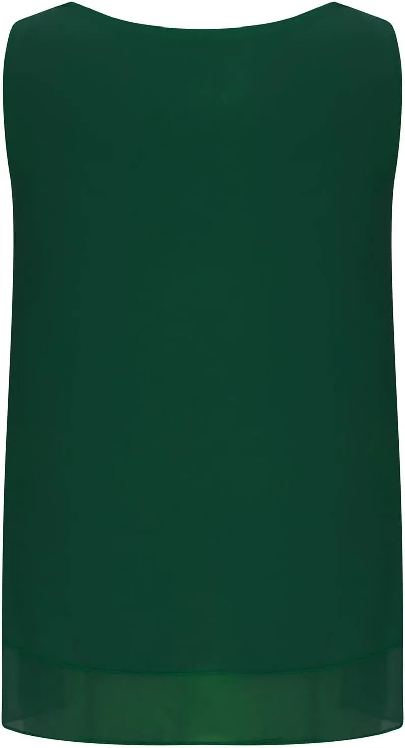 Chiffon Tank Tops for Women Summer Sleeveless Double Layer Ruffle Hem Shirts Casual Plus Size Loose Fit Solid Blouse