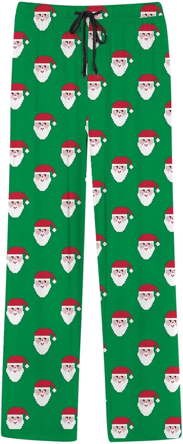 Christmas Pajamas for Men Long Pants Funny Tree Snowflake Print Pajama Bottoms Drawstring Elastic Lightweight Soft Sleepwear