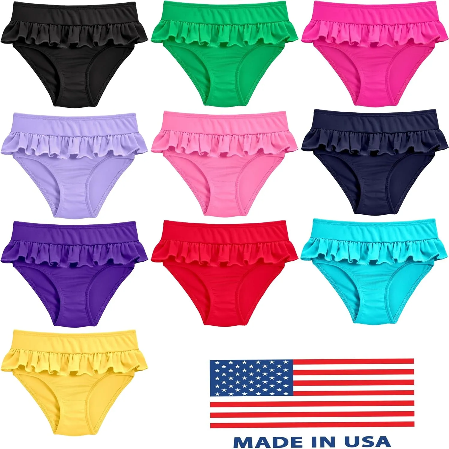 City Threads Made in USA Girls' Swimwear Ruffle Swim Briefs Bikini Bottoms Beachwear Swimming Suit