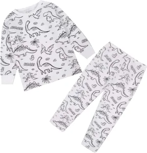 Colorable Pajamas for Kids DIY Hand Painted 2 Piece Pajama Set Funny Cartoon Colouring Homewear Sets for Boy and Girl