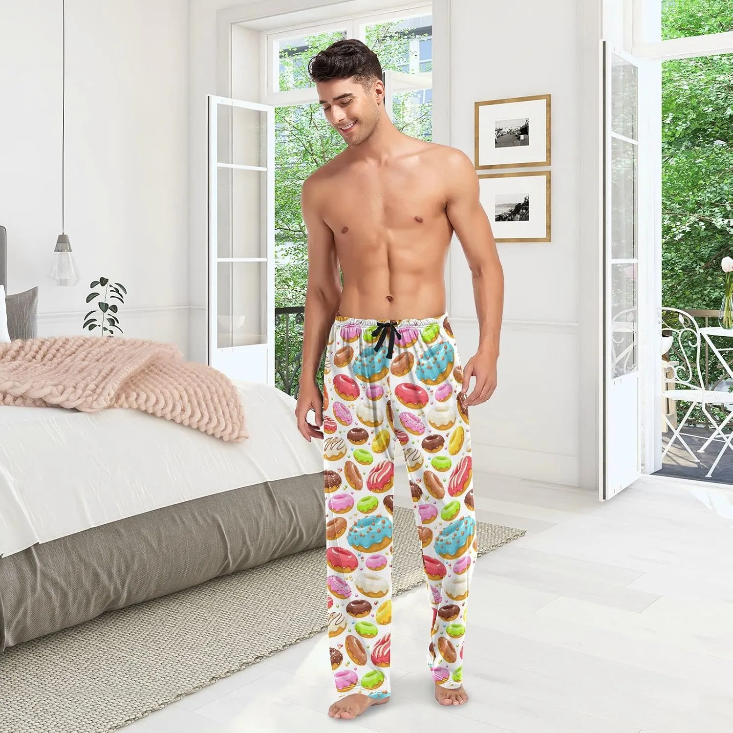 Colorful Donuts Pattern Dessert Men's Pajama Pants Sleepwear Lounge Pajama Bottoms
