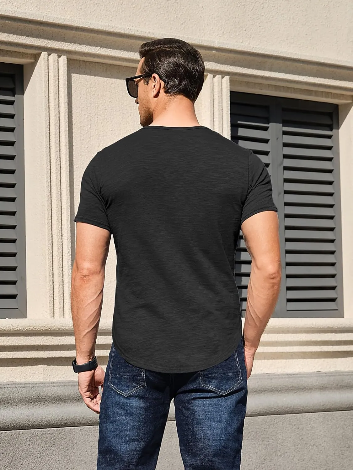Comdecevis Men's Henley Shirts Short Sleeve Muscle Fit Shirts Vintage Casual Button V Neck T-Shirts for Men