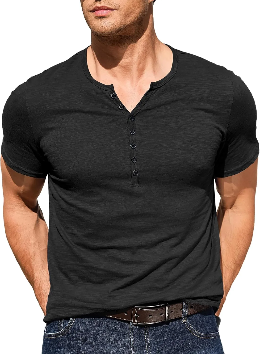 Comdecevis Men's Henley Shirts Short Sleeve Muscle Fit Shirts Vintage Casual Button V Neck T-Shirts for Men