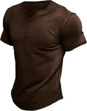 Comdecevis Men's Henley Shirts Short Sleeve Muscle Fit Shirts Vintage Casual Button V Neck T-Shirts for Men