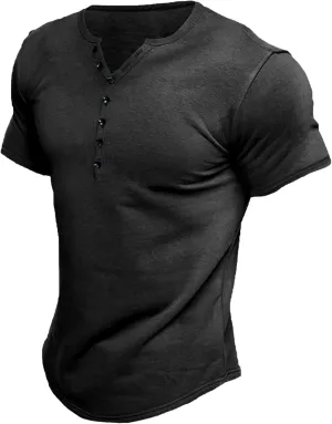 Comdecevis Men's Henley Shirts Short Sleeve Muscle Fit Shirts Vintage Casual Button V Neck T-Shirts for Men